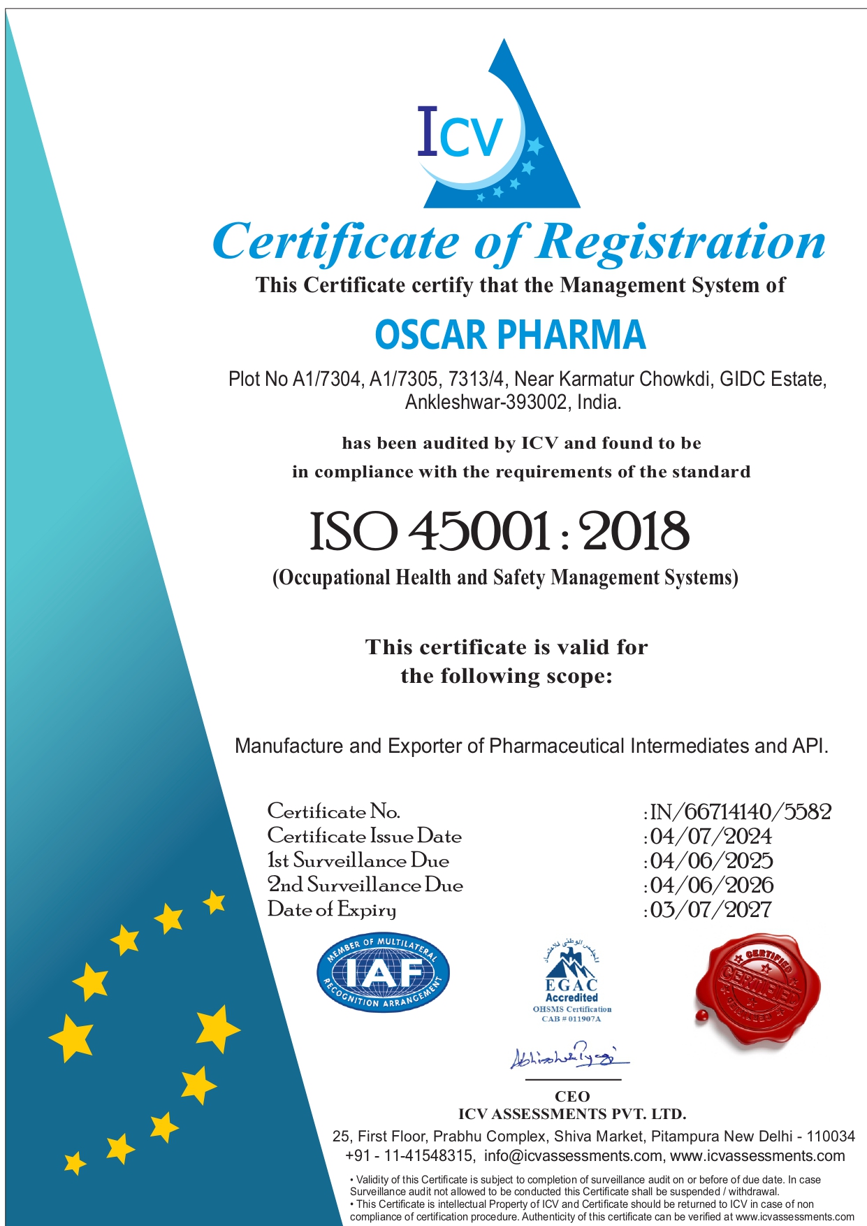 Oscar Pharma Certificate